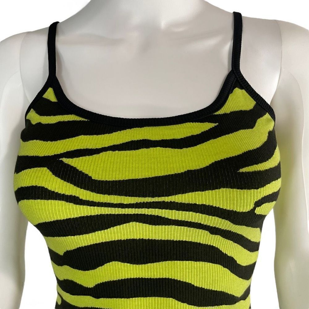 Daydreamer Green Punch Zebra Ribbed Tank Top Small - Picture 2 of 6